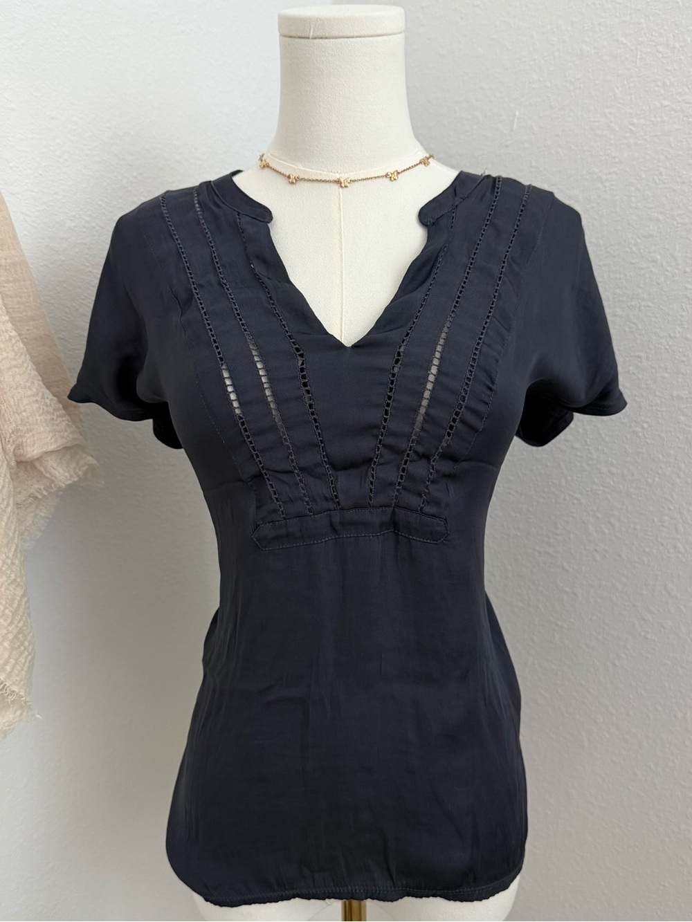 Dolan Left Coast Collection Navy Split Neck Blouse